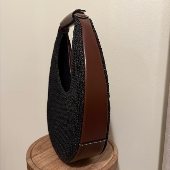 STAUD Raffia Moon Tote Leather Trim in Black NWOT - Picture 5 of 5